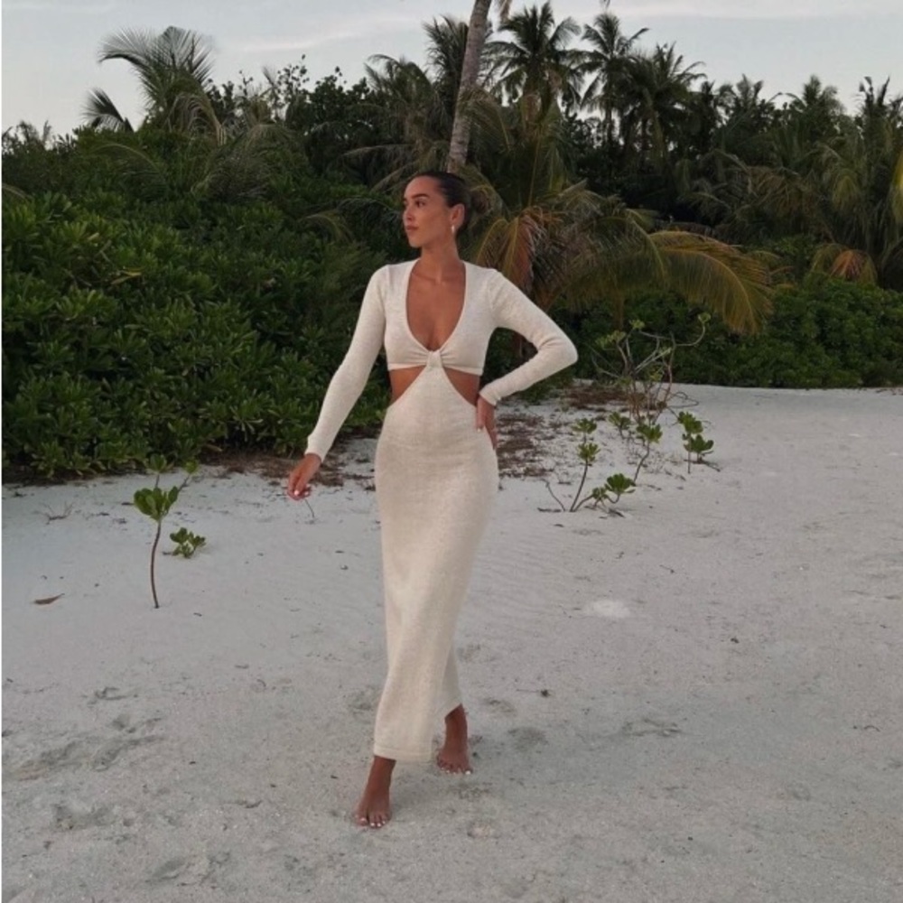 Cult Gaia Jana Knit Cut Out Dress in Off White